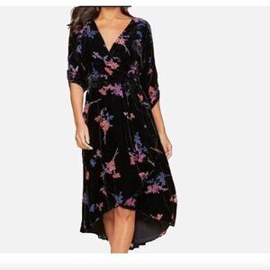 Eliza J Velvet Hi - Low Floral Faux Wrap Dress Burn Out black 12